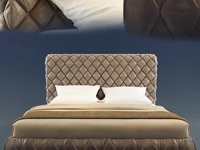 Luxury Double Bed With Diamond Tufted Leather Headboard And White Bedding 3d model