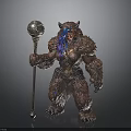 Fantasy Beast Character With Blue Purple Hair Holding Orb Top Staff And Fur Armor