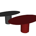 Modern Dining Table with Black Round Tabletop and Black Cylindrical Legs and Red Accent Elements 3d model