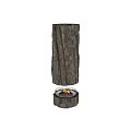 Modern Bark Textured Fire Pit With Flames And Metal Base Design