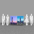 Launch Device With Dual City Night Displays And Surrounding Silhouette Figures