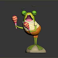 Cheerful Green Cartoon Frog In Striped Outfit Holding Colorful Maracas On White Base