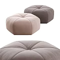 Light Brown And Dark Gray Round Upholstered Ottoman With Stitched Design 3d model