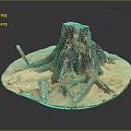 Handcrafted Wooden Stone Sculpture Featuring Tree Stump Roots and Base
