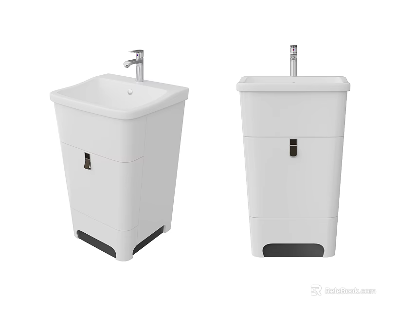 Modern White Pedestal Washbasin With Square Basin Faucet And Black Base Design 3d model 