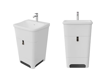 Modern White Pedestal Washbasin With Square Basin Faucet And Black Base Design 3d model