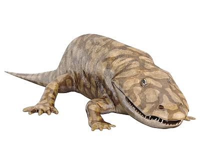 Prehistoric Reptile With Spotted Skin Open Mouth And Tail On White 3d model