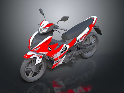 Red and White Sporty Motorcycle with Streamlined Design and Graphics 3d model