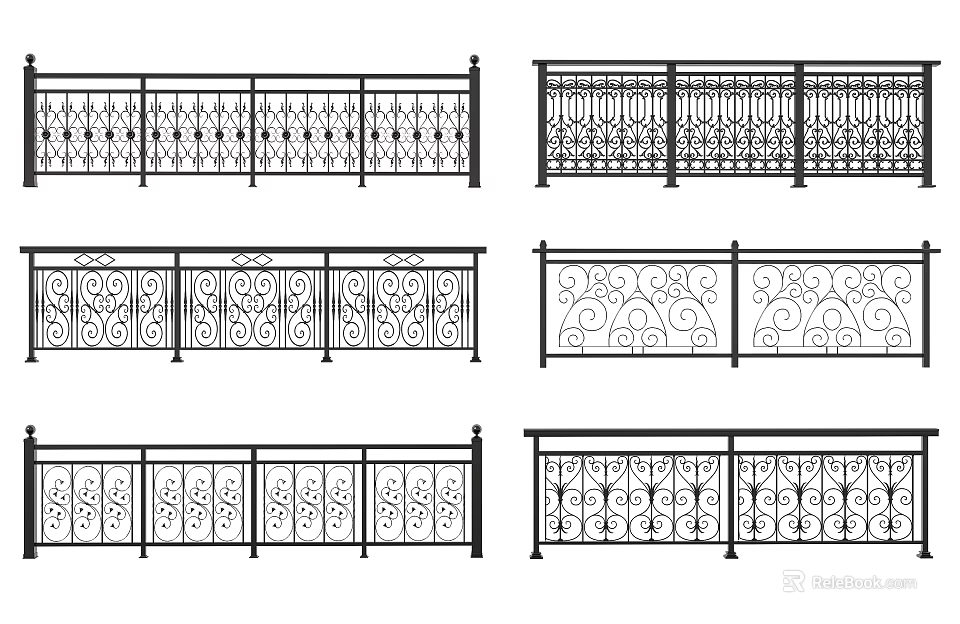 Various Ornamental Metal Railing Designs Featuring Intricate Patterns And Decorative Details 3d model 