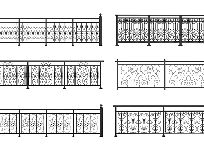 Various Ornamental Metal Railing Designs Featuring Intricate Patterns And Decorative Details 3d model