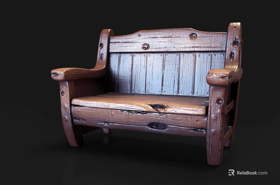 Natural Rustic Wooden Outdoor Sofa With Sturdy Structure And Wood Grain Design 3d model 