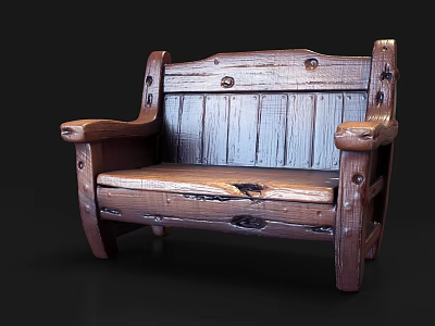 Natural Rustic Wooden Outdoor Sofa With Sturdy Structure And Wood Grain Design 3d model