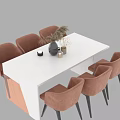 Modern Dining Table Set With White Top And Pink Upholstered Chairs 3d model