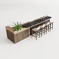 Modern Bar Counter Interior With Black Countertop Green Plant Light Bar Stools And Wine Glasses