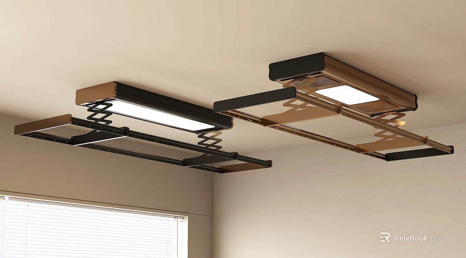 Smart Electric Drying Racks With Lifting And Lighting On Ceiling 3d model 
