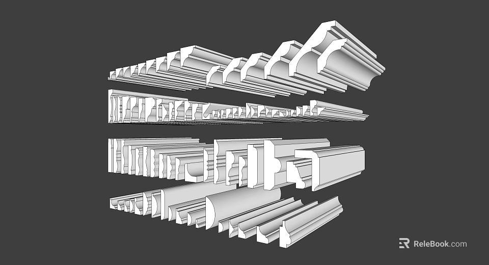 Different Types of Gypsum Molding Profiles in Various Styles for Home Interior Decoration 3d model 