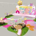 Floral Installation Decor With Colorful Flower Stage And Lawn Pathway Design