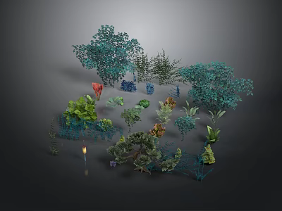 Diverse Collection Of Green Plants With Various Shapes Foliage And Sizes 3d model