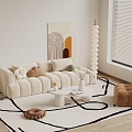 Cream Style Sofa Coffee Table Combination Cream Style Living Room Cream Style Coffee Table Coffee Table Floor Lamp Decoration Hanging Picture Carpet Side Table Sofa 3d model