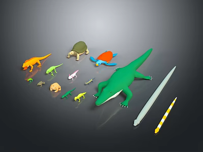 Toy Animal Characters And Reptile Creature Models Including Dinosaur Turtle Crocodile And Small Lizards 3d model
