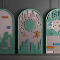 Three Colorful Building Blocks Arched Walls With Creative Collage Patterns