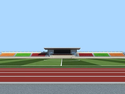 Professional Football Field With Green Turf Red Running Track And Colorful Spectator Stands 3d model