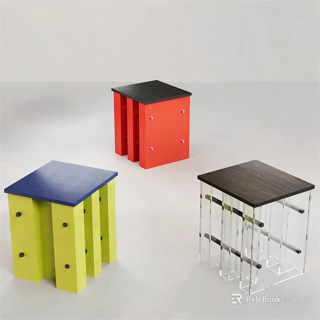 Modern Multi Colored Shoe Bench With Yellow Red Acrylic And Square Structure Legs 3d model 