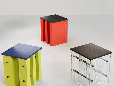 Modern Multi Colored Shoe Bench With Yellow Red Acrylic And Square Structure Legs 3d model