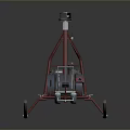 Red Mechanical Helicopter Model With Rotor Blades Engine And Ski Landing Gear