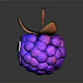 Cartoon Berry Food with Big Eyes Smiling Face Blue Purple Color and Green Leaf Decoration