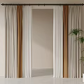 Modern Minimalist Curtains in White and Beige with Rod and Potted Plant at Room Entrance