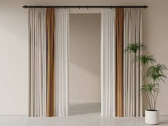 Modern Curtain Cloth Curtain Gauze Curtain Roman Rod Green Plant 3d model