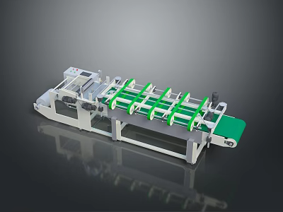 Industrial Processing Machine With Green Conveyor Belt And Multiple Workstations 3d model