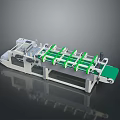 Industrial Processing Machine With Green Conveyor Belt And Multiple Workstations