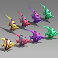 Group of Colorful Cartoon Style Fish in Yellow Pink Purple and Green Hues