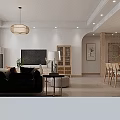 Natural Wood Tone Open Plan Living And Dining Room With Cozy Furniture And Soft Lighting