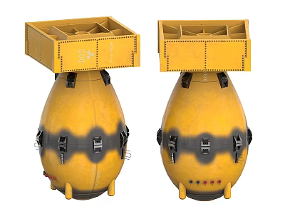 Two Yellow Military Weapons With Top Storage Boxes And Black Metal Straps 3d model