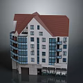 Modern Multi Storey Building With Red Roof White Walls And Glass Balconies