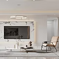 Modern Living Dining Room With White Sofa Coffee Table Chandelier And Decorative Painting