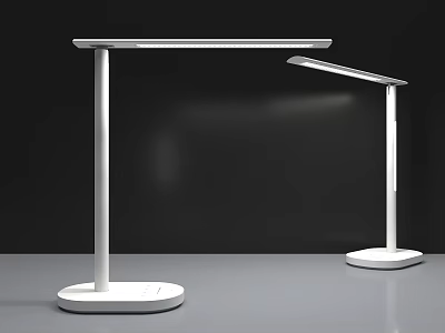 Two White Table Lamps One Tall One Short Against Black Background On Gray Surface 3d model
