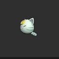 Cute Cartoon Cat With White Gray Stripes And Yellow Coin On Head Smiling