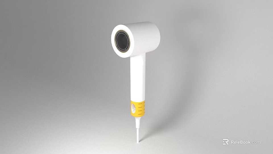White Curling Iron With Modern Design Yellow Accent Button Sleek Handle And Ceramic Barrel 3d model 