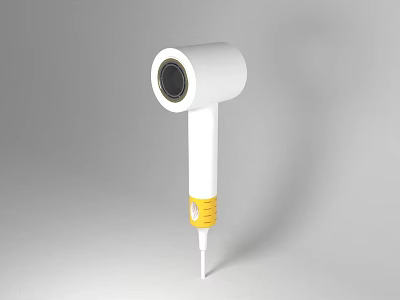 White Curling Iron With Modern Design Yellow Accent Button Sleek Handle And Ceramic Barrel 3d model