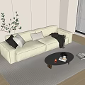 Fabric Three-Person Sofa Fabric Multi-Person Sofa Solid Wood Coffee Table Pillow Sleeper Round Edge Vase Green Plant Carpet Books 3d model