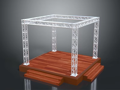 Elegant White Metal Frame Platform Furniture With Wooden Floor And Steps 3d model