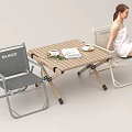 Outdoor Folding Table And Chair Set With Wooden Top And Gray Beige Seats