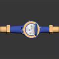 Blue Water Meter with Golden Connectors Open Lid and Clear Dial