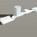 Modern Multi Story Office Building With White Linear Facade And Connected Structures Under Blue Sky 3d model