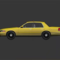 Yellow Taxi Sedan With Roof Sign And Exterior View On Black Background