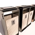 Public Waste Sorting Bins With Modern Metal Design And Multiple Compartments 3d model